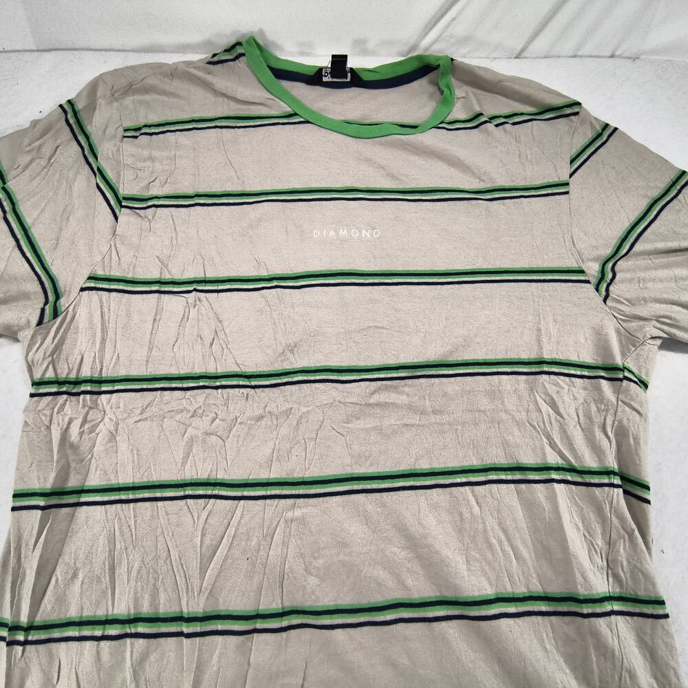 Diamond Striped Crew Neck Short Sleeve Shirt Mens Size Extra Large XL Tan Green